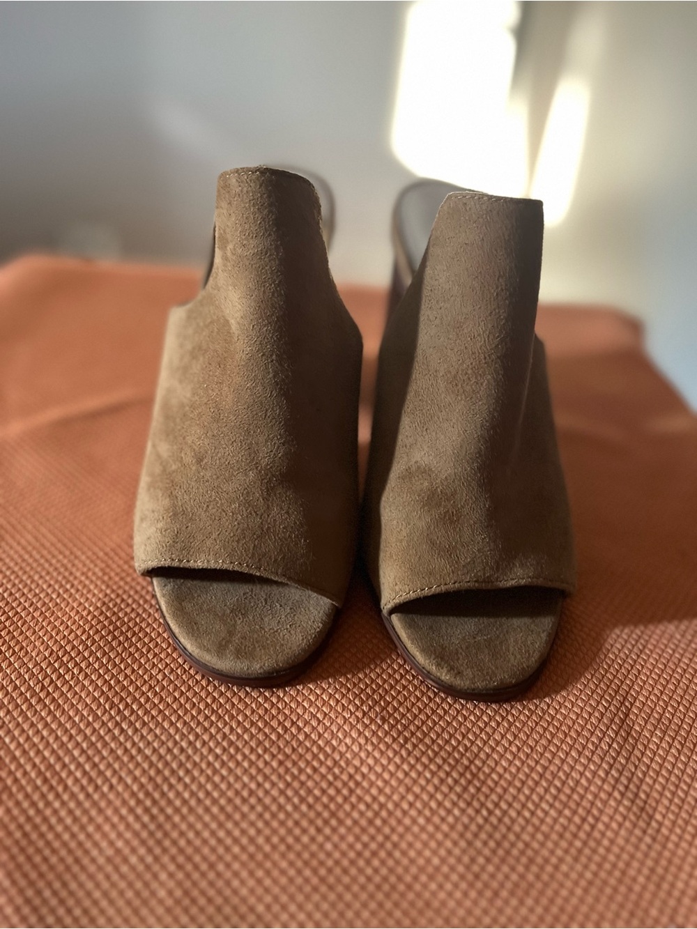 Aldo Taupe Suede Open-Toe Mules